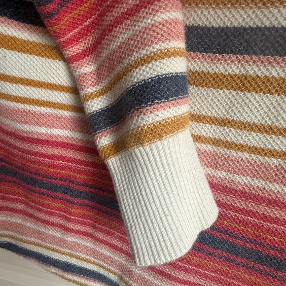 LL Bean Womens Medium Striped Cotton Raglan Sweater Red Pink Mustard 507326 - Picture 5 of 8